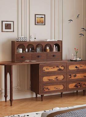 古可伸法缩中风白FOE蜡木梳妆台式实木卧室组装全复古轻奢