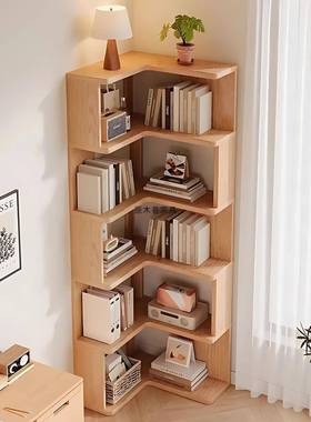 实木转角书架室卧落地置架物边床拐角柜客厅靠墙储物柜BAU子学生