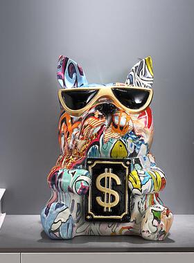 彩色法斗装狗纸巾茶盒客厅个性高桌档餐612S厅饰摆件几面斗牛犬抽