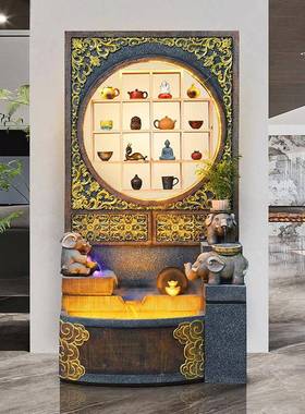 店复古创意水幕循环流水招财摆件玄关墅酒鱼池风墙水轮装饰PBP别