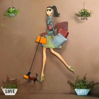 复古铁艺件女壁饰壁挂墙创意JCE郎女孩人偶模型服装店面装饰画工