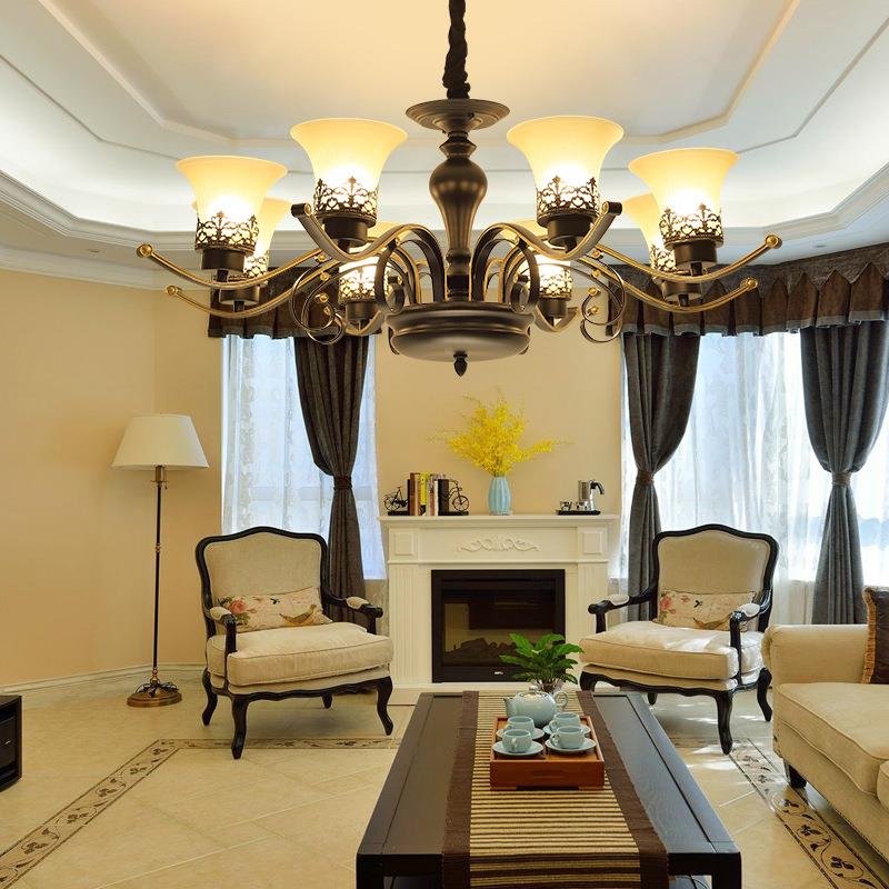 美式古灯客厅灯简约餐厅乡具铁艺灯书房复欧式圆形村卧室玻璃951