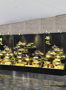 水幕墙流水PSG屏隔玄断关酒公风司假山流水喷泉景观鱼池摆店件庭