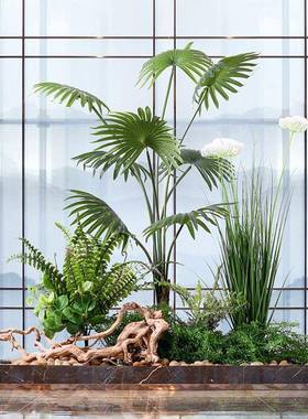 仿TB680564植真物造景景装饰室内楼梯下树转角落地假绿植观餐厅盆