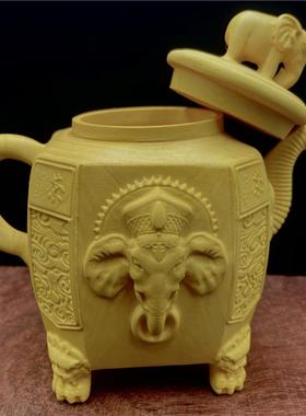 叶黄杨TCK小木刻茶桌把把壶件茶宠雕大象茶壶手把件文玩摆男士工