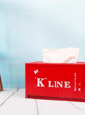 集箱集装箱纸纸巾盒铁艺货柜型家造用客厅厅餐酒吧纸装抽盒摆件工