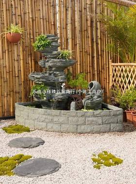 饰庭院水循品环水景观装假山流喷泉生财摆件阳thfg%$*&台鱼池造景