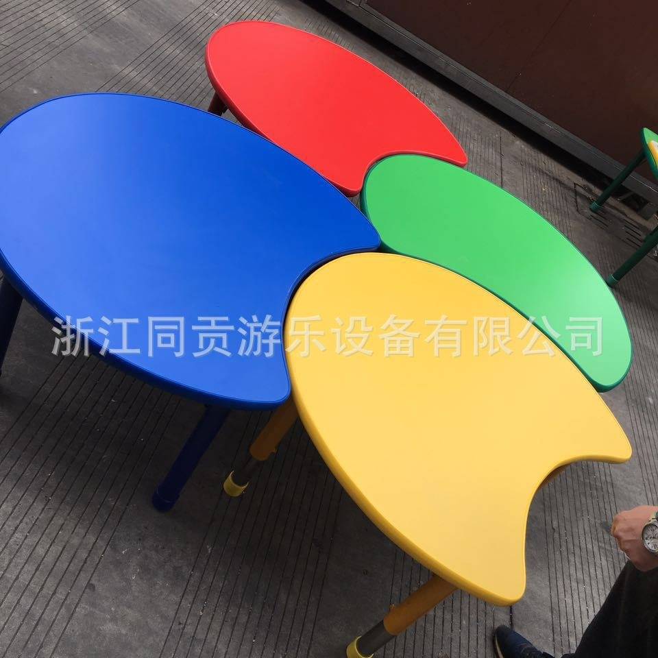 同贡幼儿园防火板半圆月牙桌可升降调节成套桌椅儿童扇形学习课桌