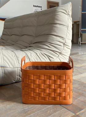 桌面衣整马皮编织收纳理篮换洗物衣68816帽鞍间皮革收纳轻奢