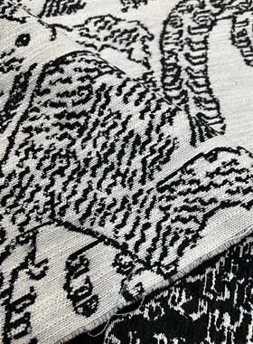 加厚雪尼提尔黑色动图案花沙发布VLE面料正面物黑色雪尼尔