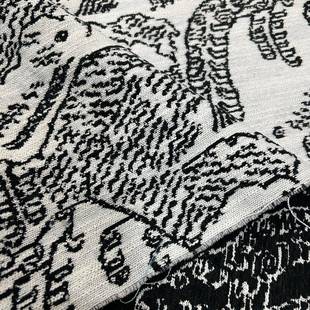 加厚雪尼提尔黑色动图案花沙发布VLE面料正面物黑色雪尼尔