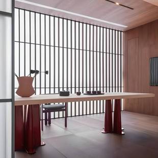 现代轻桌奢简BR023约实木餐式法中古奶油风创意办公桌设师长计桌