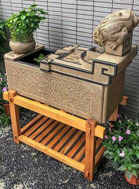 流水MVO摆件装饰水水景仿循环池景观客厅招财古鱼缸喷泉庭院鱼造