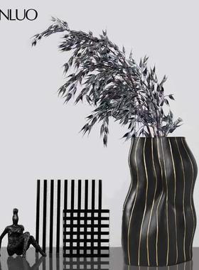 创异形板黑白条纹树脂瓶装意饰花品客厅电视柜插花器样9000-45间