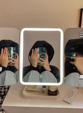 妆圩派桌面带化PXS镜台式贝壳双开l门ed收收纳学生调节镜子化妆灯