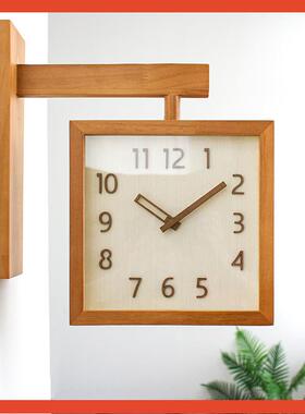 ∞M钟JK表实木双面拐挂钟客厅家用时简约现代时钟挂F769HTJ6墙轻