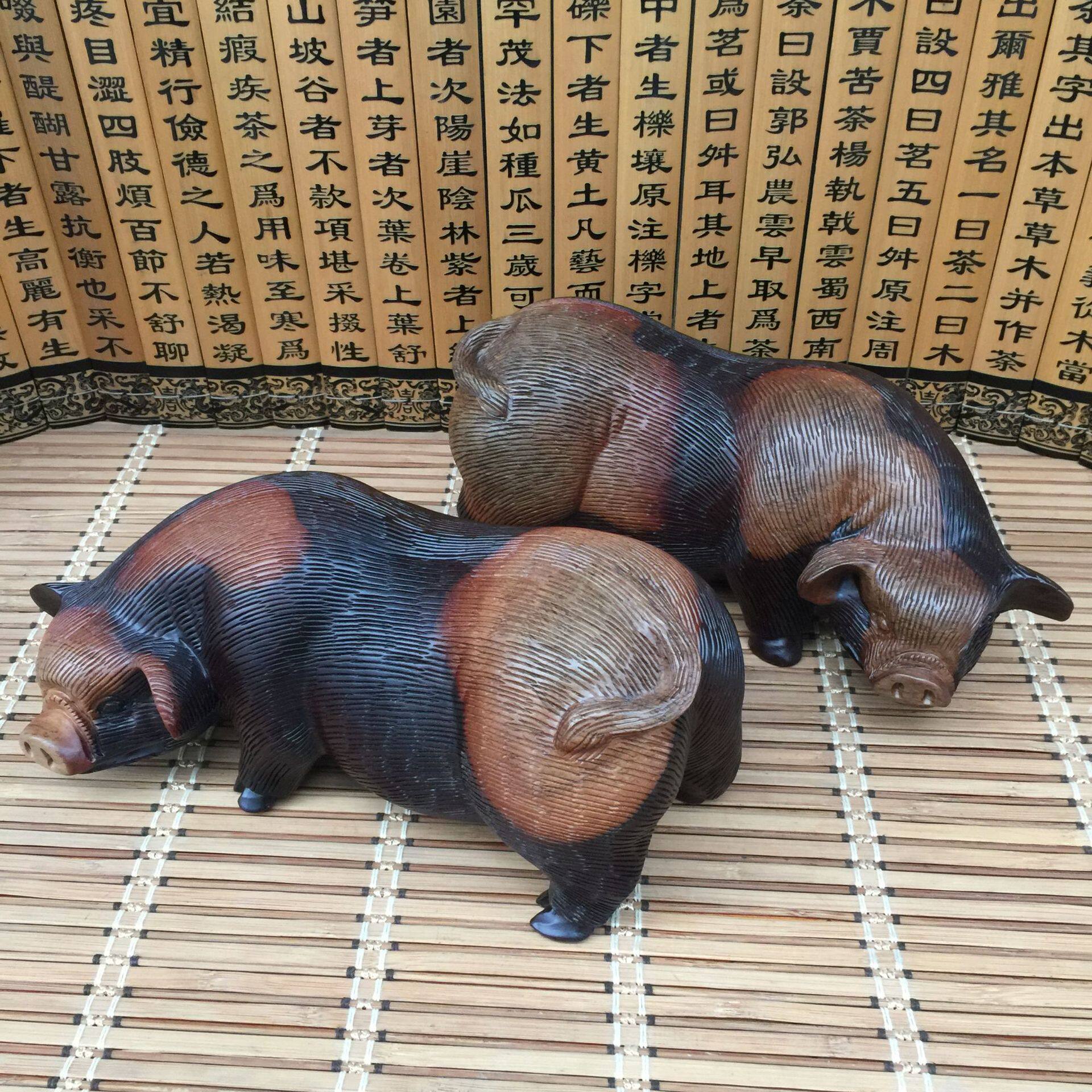 黑檀木雕猪摆件实木可爱动物一对十二生肖猪进财猪雕刻木毛猪