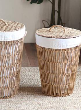 仿藤编家脏衣篓容量编织收用纳盖筐带储大68451物收纳篮子卧室衣