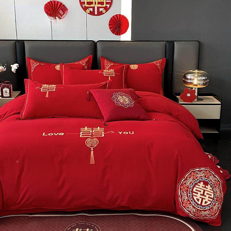 高档刺中式套婚6866床龙凤婚庆四件婚婚床新绣婚房陪嫁