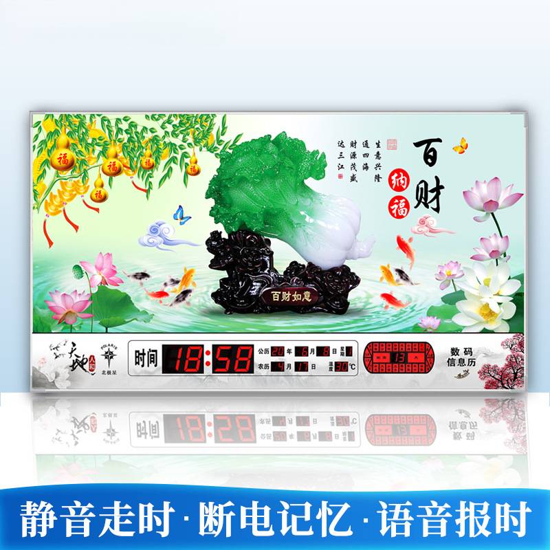 北极星万年历电子挂钟客厅装饰画LED数码钟表现代简约超薄挂墙