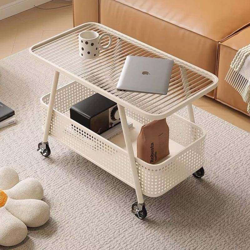 2025新款奶油风可移动沙发边推无品牌/边柜床头钢几化玻璃小岩板