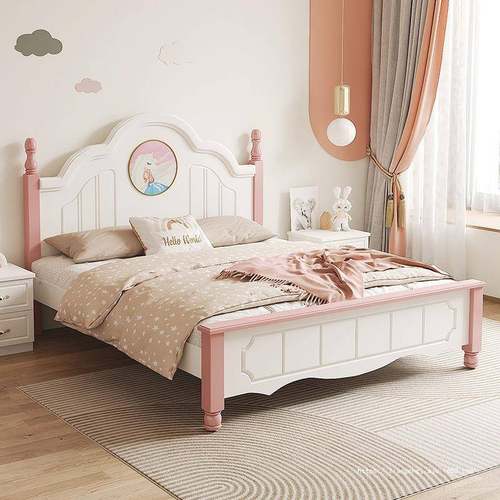 实木儿床孩女孩双无品牌/人床现代型简约美式学童生经济主男卧公