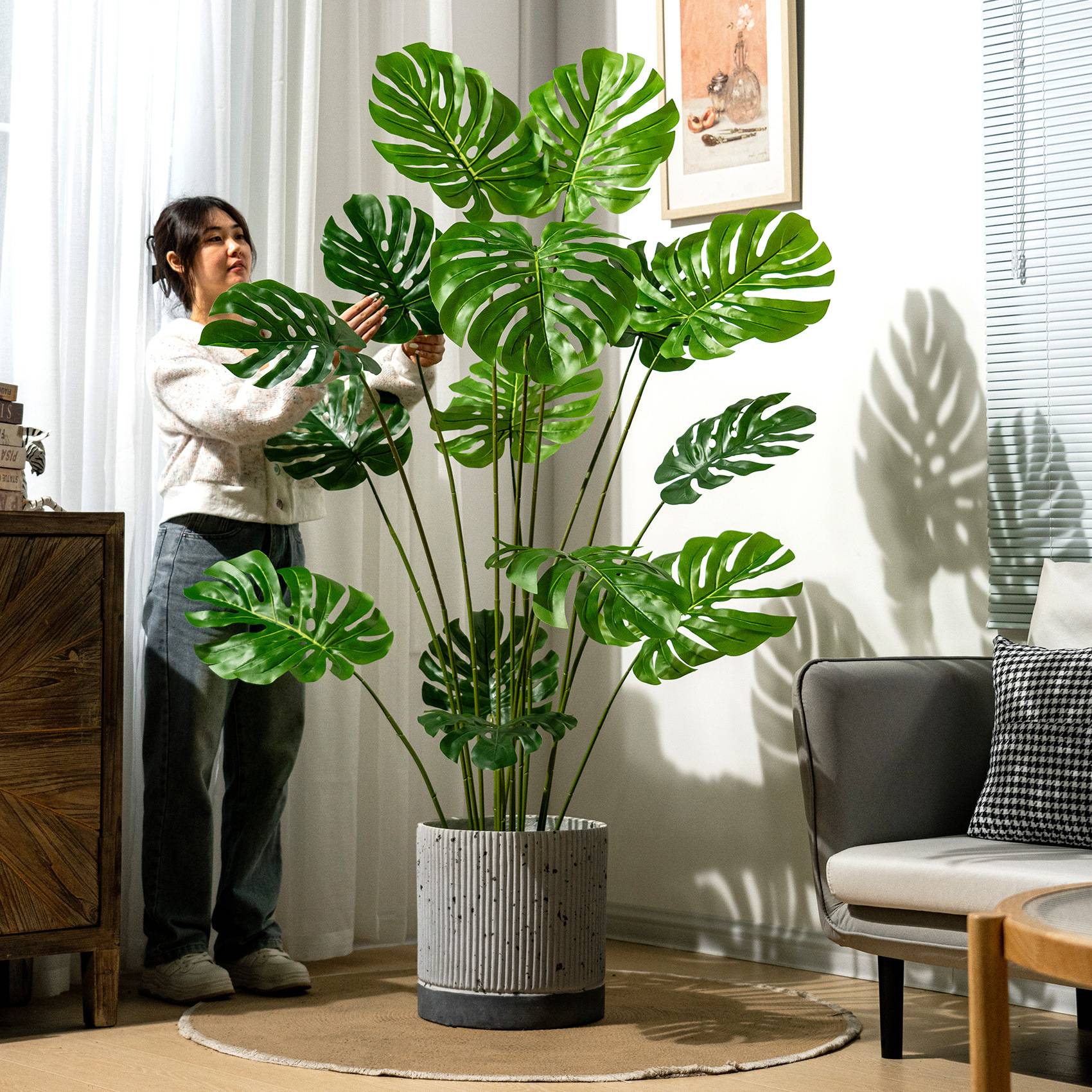 高端轻奢仿真绿植龟背竹假树客厅盆栽仿生植物室内装饰景观摆件