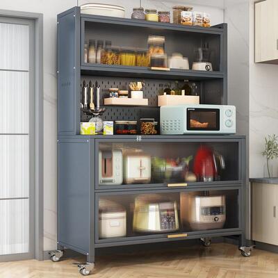 厨房餐边柜钢制落地碗柜储体物靠墙一柜柜多层置物架柜BBY带门收