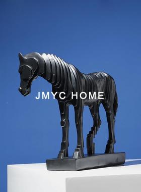 简现代树脂抽象线条黑白马件店酒摆柜售楼AHS处客酒厅约家居软装