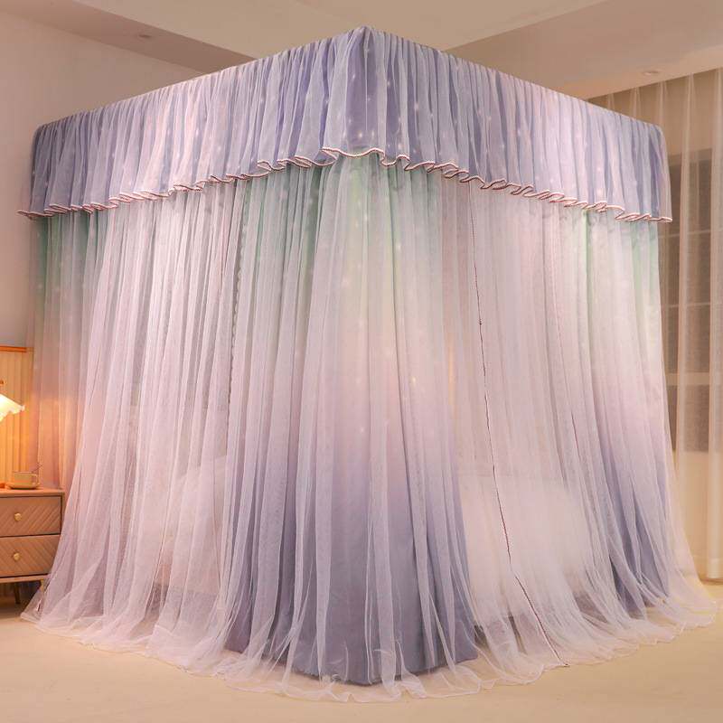 床幔家用卧室床帘蚊帐一体式落地带支架全封闭三开门遮光挡风保暖