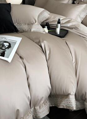 轻奢棉1Xrui-19600支全棉长绒棉四件套纯被简约纯色加厚单套秋冬