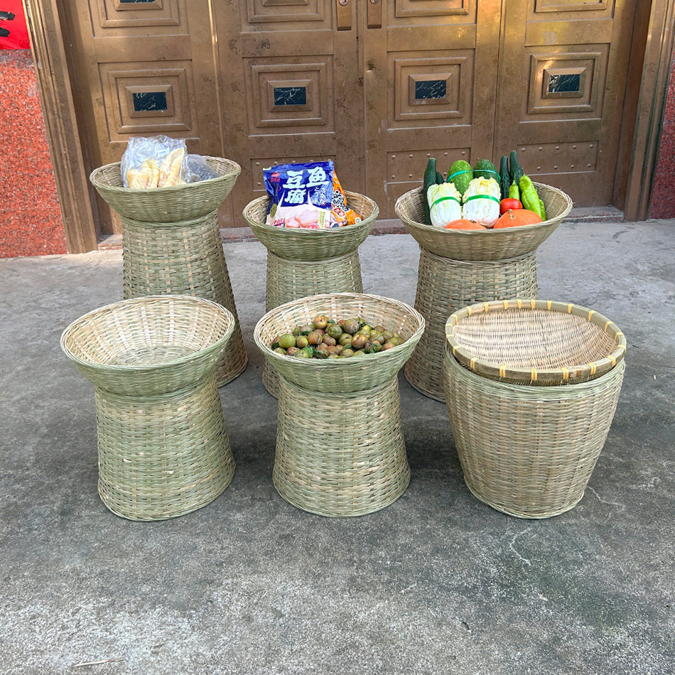 竹编制品竹编箩筐大号超市陈列展示筐 加高收纳篓水果堆头篮手工