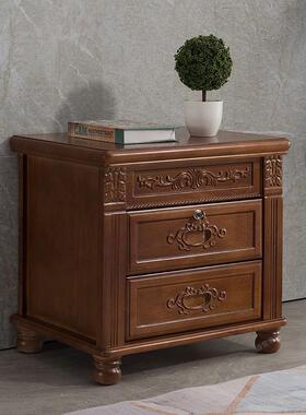 中雕花实木床ELO头柜简约现代欧式橡胶木装胡式整桃色床边收纳物