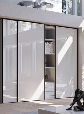 5YA1推拉门衣简柜约大现代三移亮光白色2.4米1.8门m整356体衣橱实