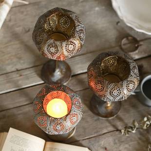 2P80仿古铜复古烛台摆件欧美式铁艺雕花浪漫蜡烛灯家用店装婚庆装