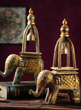 泰式餐厅办公室实木大象摆件结婚礼物工艺品客厅玄V关酒柜乔迁装