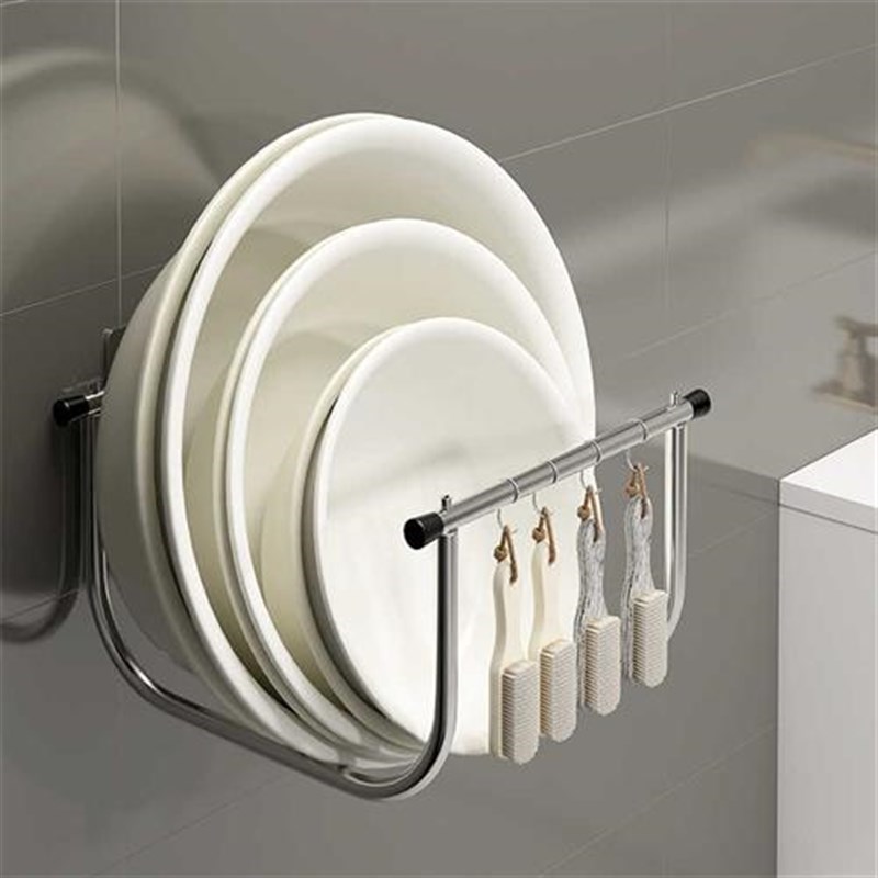 不锈钢脸盆收纳架壁挂免打孔折叠式放洗脸盆厨房浴室卫生间挂盆架