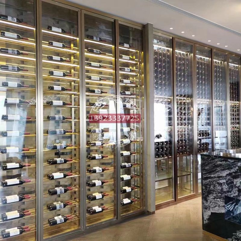 金属酒柜酒架 不锈钢酒窖 酒店大堂吧行政酒廊恒温红酒柜冷藏酒柜