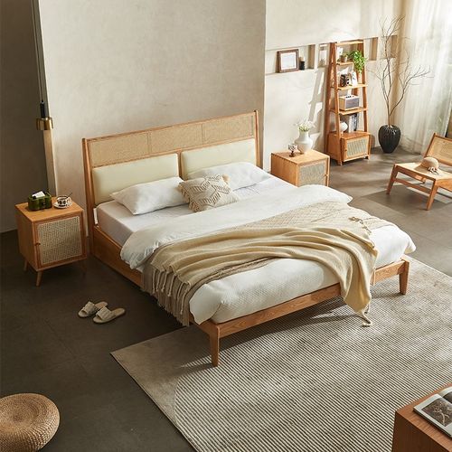 藤编匠师日式全实木藤编床现代简约1.8米大床1.5米主卧藤编双人床