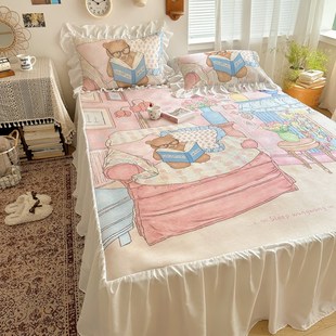 插画风仙女床裙款 冰皮凉感丝凉席二三件套裸睡亲肤空调软席子机洗