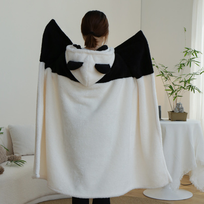 冬季加厚披肩毛毯 居家办公室午休午睡小毯子 超厚连帽斗篷披风