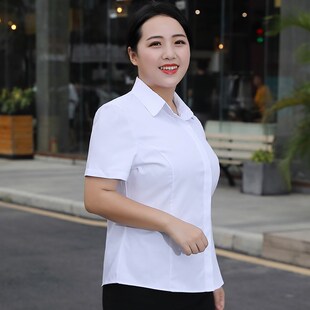 衬 加肥加大显瘦白色衬衣K女胖mm职业工作正装 方领防走光长袖 大码