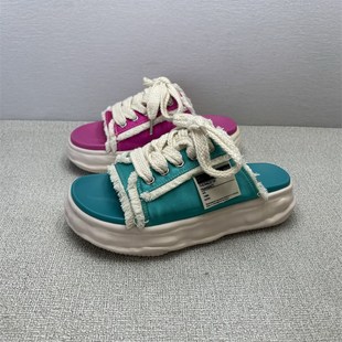 撤柜处理夏季时尚外穿帆布拖鞋女2024新款溶解厚底网红系带凉拖鞋