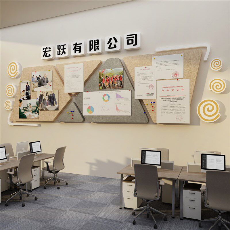 新款毛毡板公告栏企业文化墙面办公室装饰公司员工风采展示互动照