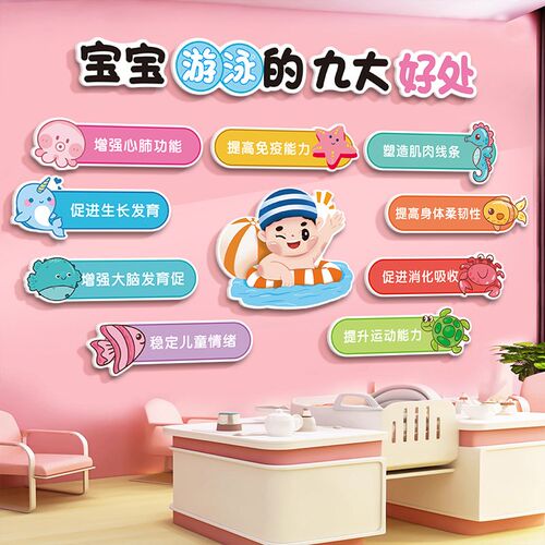 婴儿游泳馆墙f面装饰贴纸儿童宝宝浴室婴店月子中心布置防水墙贴