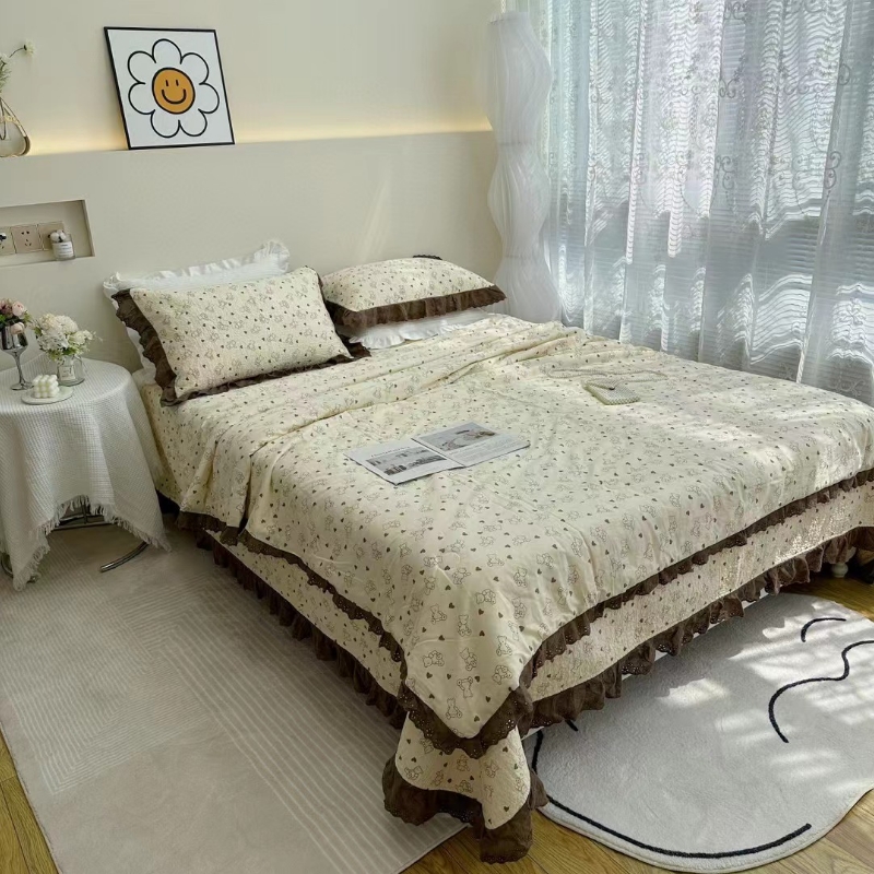 韩版法式花边全棉夏被空调被四件套床盖三件套单件薄被子可水洗