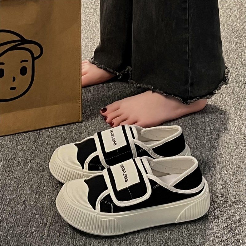 帆布半拖鞋女2024年春秋新款厚底魔术贴小白鞋两穿一脚蹬布鞋女款,女鞋,帆布鞋,淘宝优惠券,粉丝福利购,淘宝优惠卷