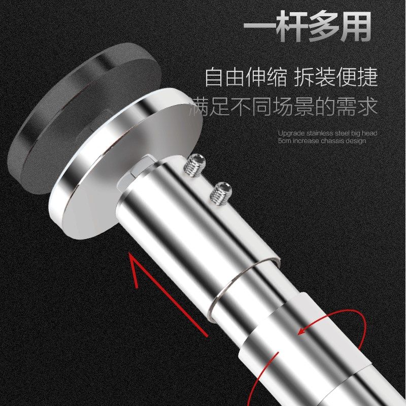 免打孔伸缩杆浴室浴帘杆晾衣杆加厚304不锈钢门帘窗帘杆衣柜撑杆