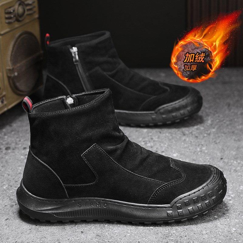 男鞋2024冬季新款户外高帮运动加绒保暖懒人一脚蹬工作耐磨棉靴子