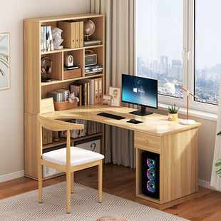 电脑桌 七只小书架一体桌转角书桌书柜家用学生学O习书桌拐角台式